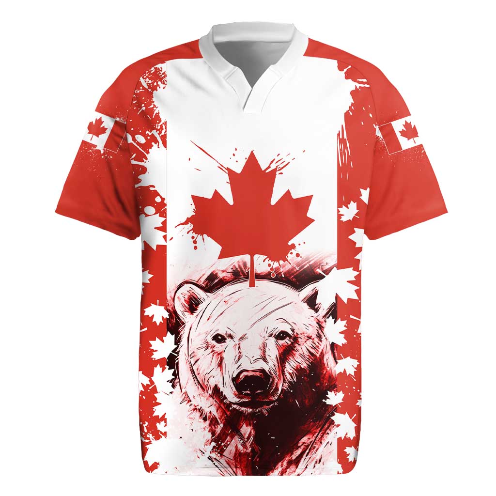 Canada Bear Rugby Jersey with Maple Leaf and Rocky Mountain Design
