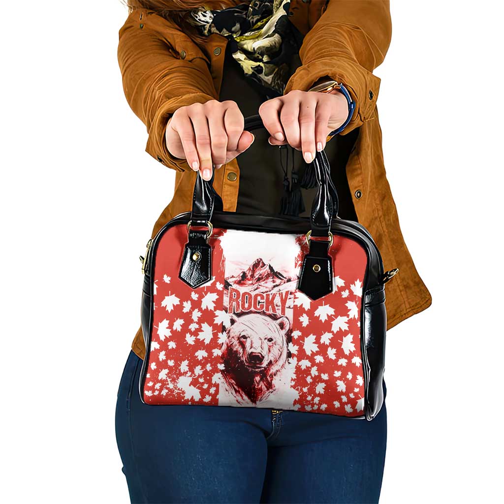 Canada Bear Shoulder Handbag with Maple Leaf and Rocky Mountain Design