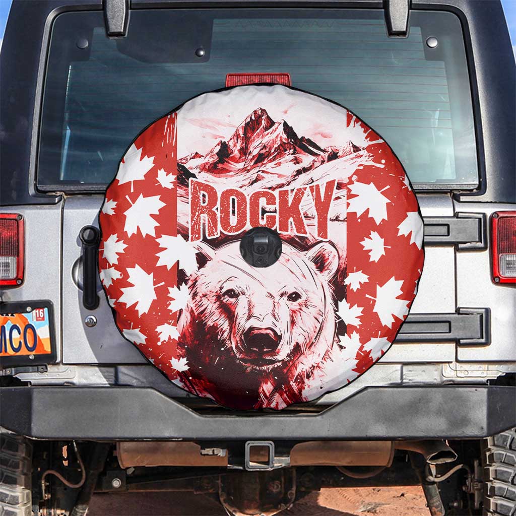 Canada Bear Spare Tire Cover with Maple Leaf and Rocky Mountain Design