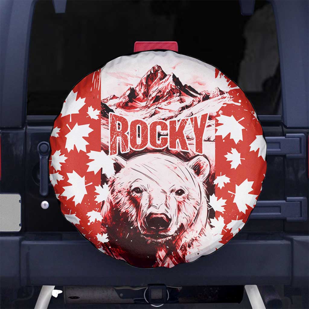Canada Bear Spare Tire Cover with Maple Leaf and Rocky Mountain Design