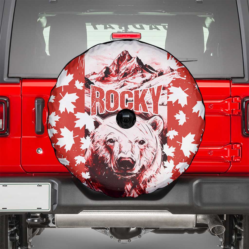 Canada Bear Spare Tire Cover with Maple Leaf and Rocky Mountain Design