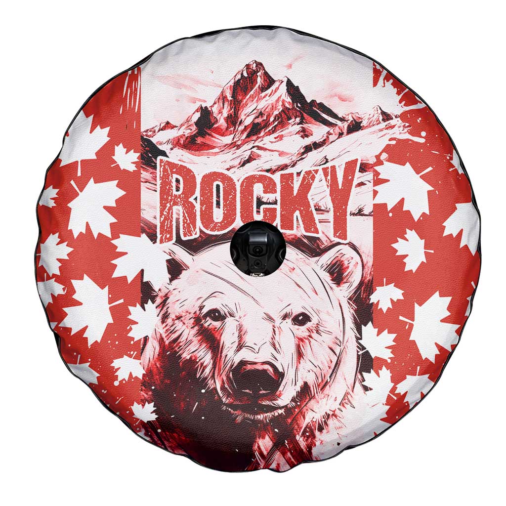 Canada Bear Spare Tire Cover with Maple Leaf and Rocky Mountain Design