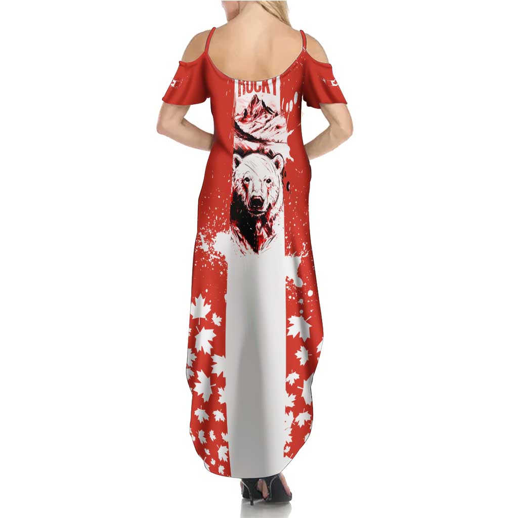 Canada Bear Summer Maxi Dress with Maple Leaf and Rocky Mountain Design