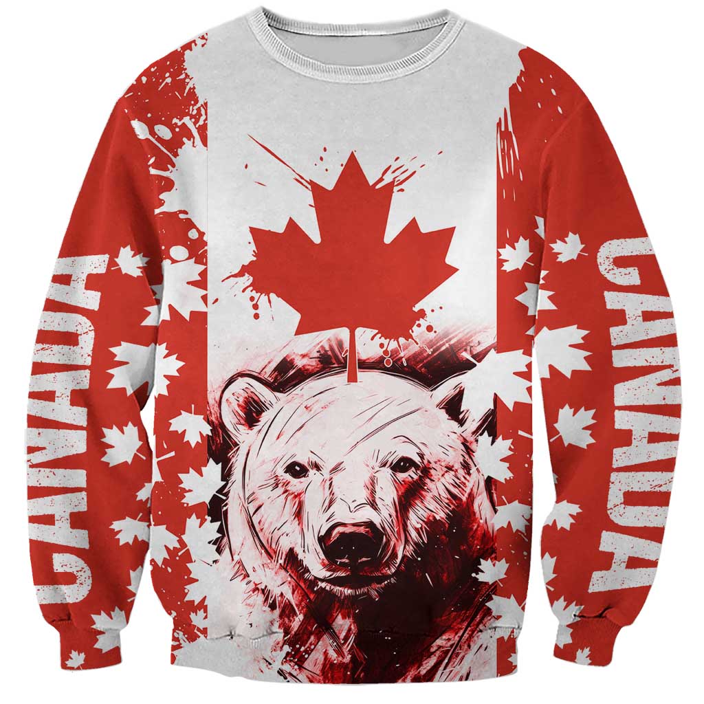 Canada Bear Sweatshirt with Maple Leaf and Rocky Mountain Design