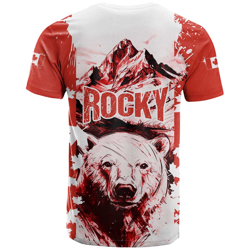 Canada Bear T Shirt with Maple Leaf and Rocky Mountain Design