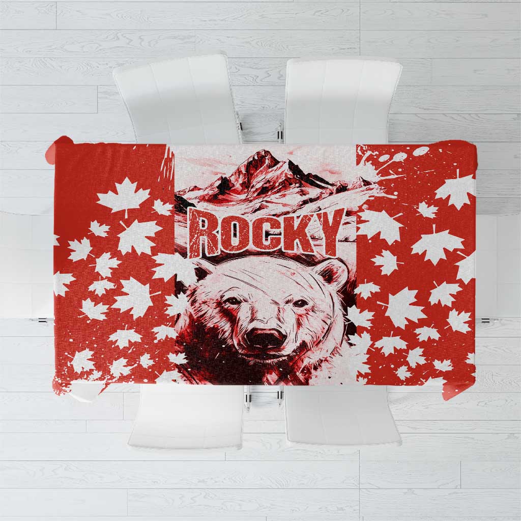 Canada Bear Tablecloth with Maple Leaf and Rocky Mountain Design