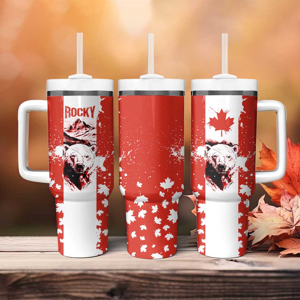 Canada Bear Tumbler With Handle with Maple Leaf and Rocky Mountain Design