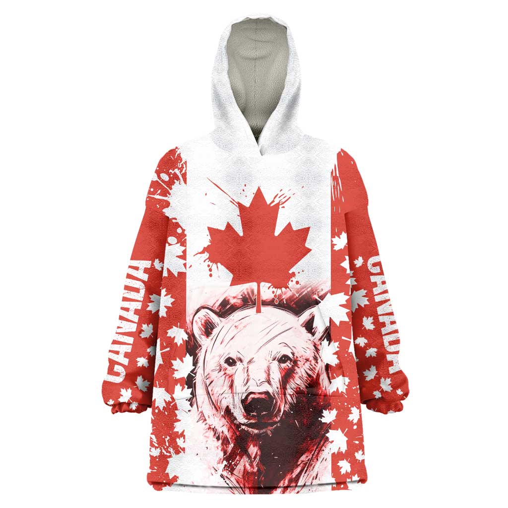 Canada Bear Wearable Blanket Hoodie with Maple Leaf and Rocky Mountain Design