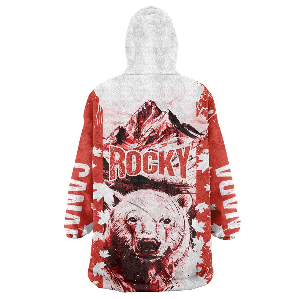 Canada Bear Wearable Blanket Hoodie with Maple Leaf and Rocky Mountain Design