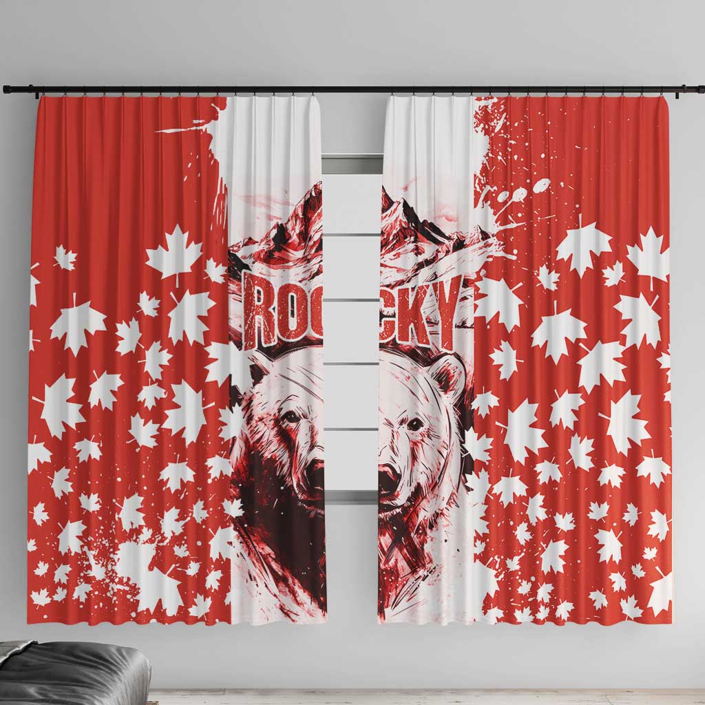 Canada Bear Window Curtain with Maple Leaf and Rocky Mountain Design