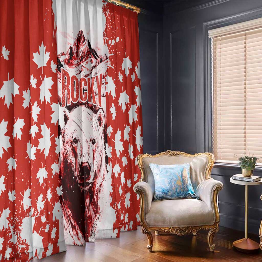 Canada Bear Window Curtain with Maple Leaf and Rocky Mountain Design