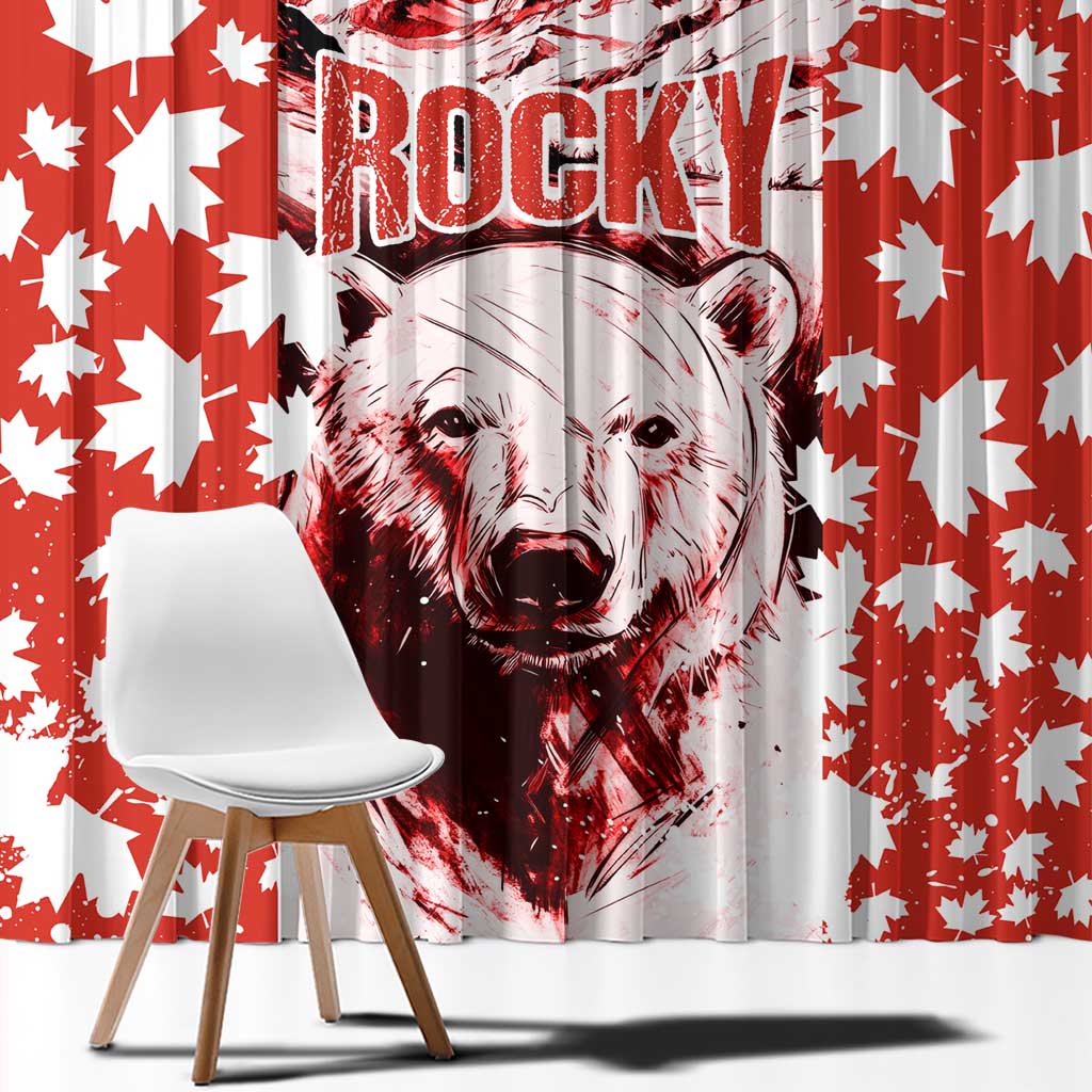 Canada Bear Window Curtain with Maple Leaf and Rocky Mountain Design