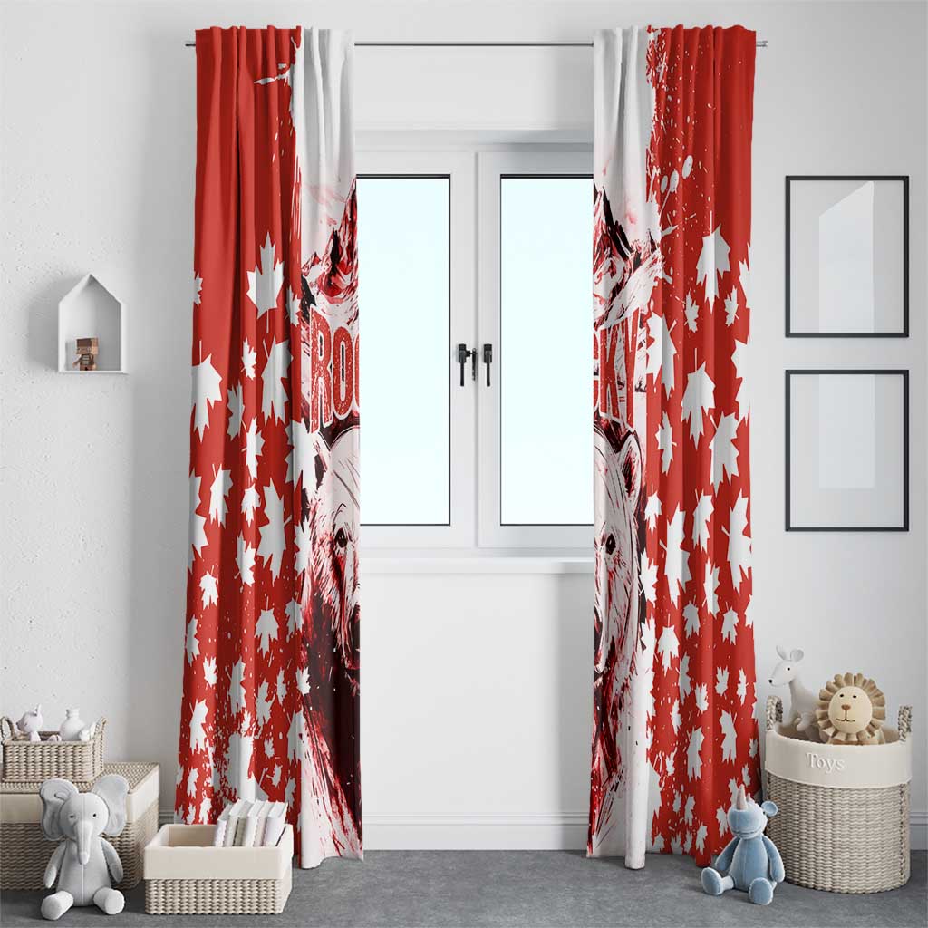 Canada Bear Window Curtain with Maple Leaf and Rocky Mountain Design