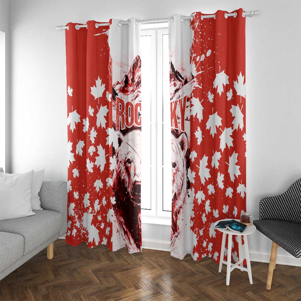 Canada Bear Window Curtain with Maple Leaf and Rocky Mountain Design