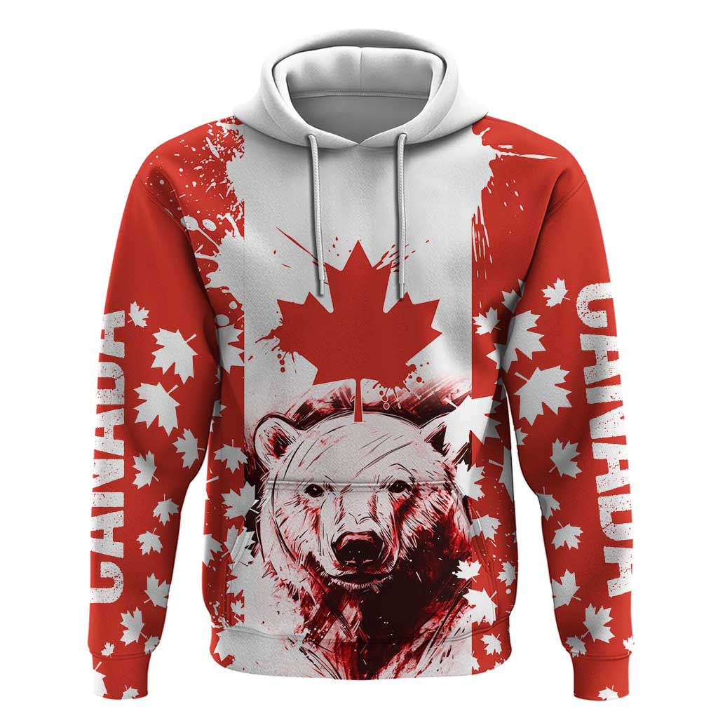 Canada Bear Zip Hoodie with Maple Leaf and Rocky Mountain Design