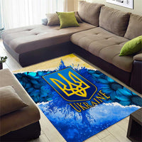 Trident Emblem Ukraine Area Rug with Blue Sunflowers and Flag Colors Design
