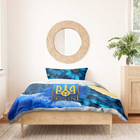 Trident Emblem Ukraine Bedding Set with Blue Sunflowers and Flag Colors Design