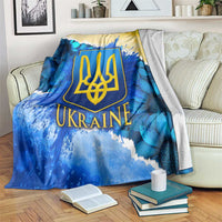 Trident Emblem Ukraine Blanket with Blue Sunflowers and Flag Colors Design