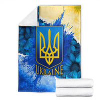 Trident Emblem Ukraine Blanket with Blue Sunflowers and Flag Colors Design