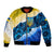 Trident Emblem Ukraine Bomber Jacket with Blue Sunflowers and Flag Colors Design