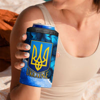 Trident Emblem Ukraine 4 in 1 Can Cooler Tumbler with Blue Sunflowers and Flag Colors Design