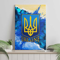 Trident Emblem Ukraine Canvas Wall Art with Blue Sunflowers and Flag Colors Design