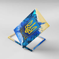 Trident Emblem Ukraine Canvas Wall Art with Blue Sunflowers and Flag Colors Design