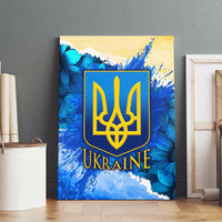 Trident Emblem Ukraine Canvas Wall Art with Blue Sunflowers and Flag Colors Design