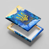 Trident Emblem Ukraine Canvas Wall Art with Blue Sunflowers and Flag Colors Design