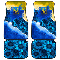 Trident Emblem Ukraine Car Mats with Blue Sunflowers and Flag Colors Design