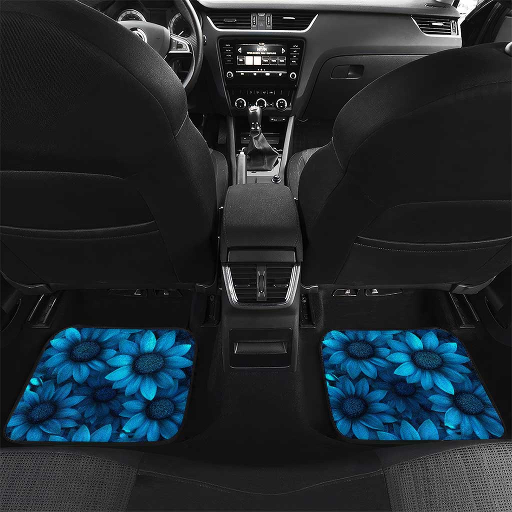 Trident Emblem Ukraine Car Mats with Blue Sunflowers and Flag Colors Design