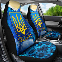 Trident Emblem Ukraine Car Seat Cover with Blue Sunflowers and Flag Colors Design