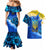 Trident Emblem Ukraine Couples Matching Mermaid Dress and Hawaiian Shirt with Blue Sunflowers and Flag Colors Design