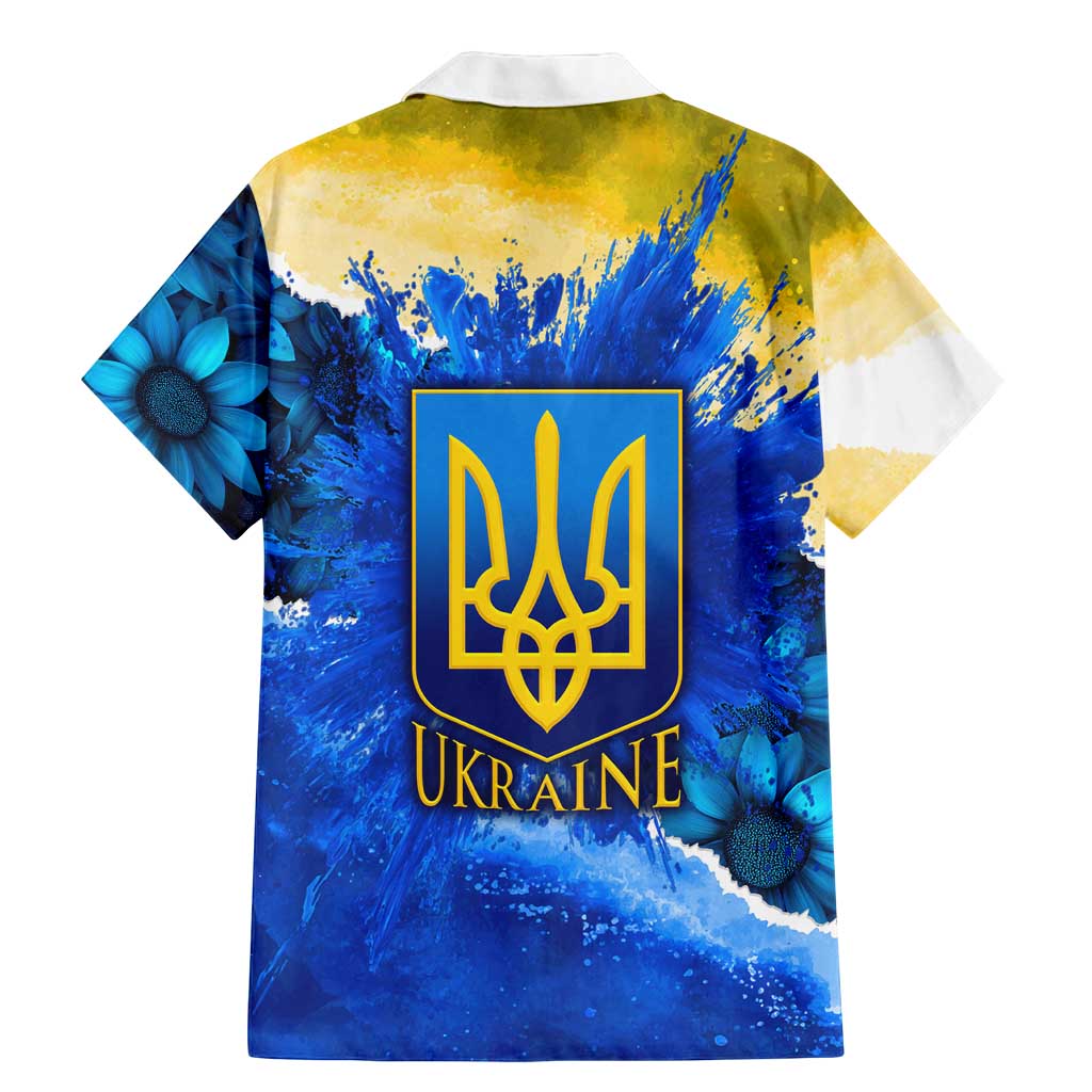 Trident Emblem Ukraine Family Matching Mermaid Dress and Hawaiian Shirt with Blue Sunflowers and Flag Colors Design