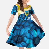 Trident Emblem Ukraine Family Matching Off Shoulder Maxi Dress and Hawaiian Shirt with Blue Sunflowers and Flag Colors Design