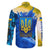 Trident Emblem Ukraine Family Matching Off Shoulder Maxi Dress and Hawaiian Shirt with Blue Sunflowers and Flag Colors Design