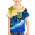 Trident Emblem Ukraine Family Matching Off Shoulder Maxi Dress and Hawaiian Shirt with Blue Sunflowers and Flag Colors Design