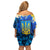Trident Emblem Ukraine Family Matching Off Shoulder Short Dress and Hawaiian Shirt with Blue Sunflowers and Flag Colors Design