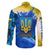 Trident Emblem Ukraine Family Matching Short Sleeve Bodycon Dress and Hawaiian Shirt with Blue Sunflowers and Flag Colors Design
