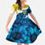 Trident Emblem Ukraine Family Matching Summer Maxi Dress and Hawaiian Shirt with Blue Sunflowers and Flag Colors Design