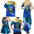 Trident Emblem Ukraine Family Matching Summer Maxi Dress and Hawaiian Shirt with Blue Sunflowers and Flag Colors Design