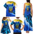 Trident Emblem Ukraine Family Matching Tank Maxi Dress and Hawaiian Shirt with Blue Sunflowers and Flag Colors Design