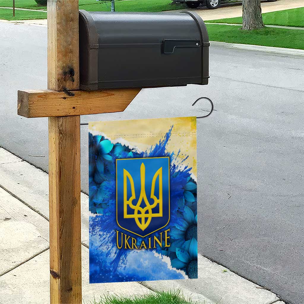 Trident Emblem Ukraine Garden Flag with Blue Sunflowers and Flag Colors Design