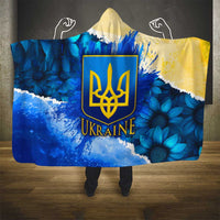 Trident Emblem Ukraine Hooded Blanket with Blue Sunflowers and Flag Colors Design