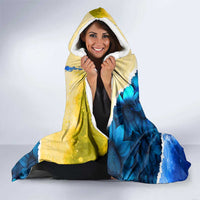 Trident Emblem Ukraine Hooded Blanket with Blue Sunflowers and Flag Colors Design