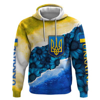 Trident Emblem Ukraine Hoodie with Blue Sunflowers and Flag Colors Design