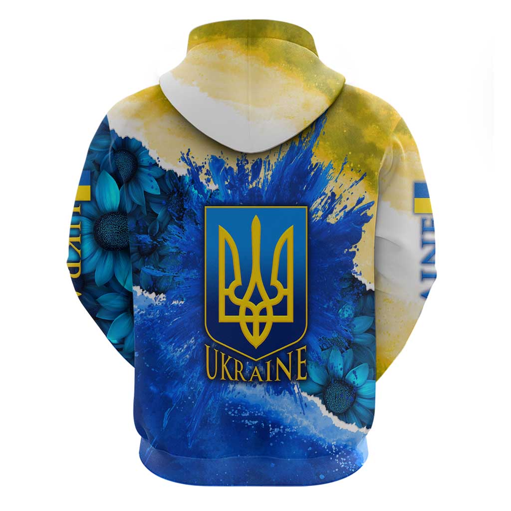 Trident Emblem Ukraine Hoodie with Blue Sunflowers and Flag Colors Design