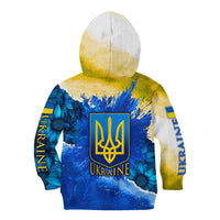 Trident Emblem Ukraine Kid Hoodie with Blue Sunflowers and Flag Colors Design