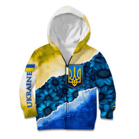 Trident Emblem Ukraine Kid Hoodie with Blue Sunflowers and Flag Colors Design