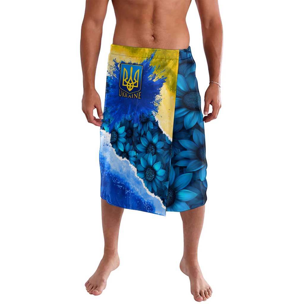 Trident Emblem Ukraine Lavalava with Blue Sunflowers and Flag Colors Design